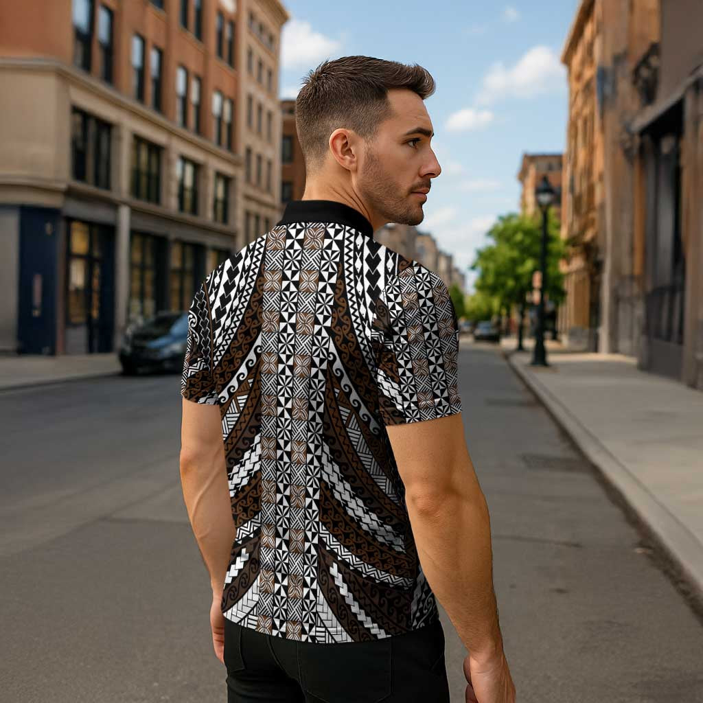 Brown Tongan Polynesian Tribal Zipper Polo Shirt - Polynesian Pride