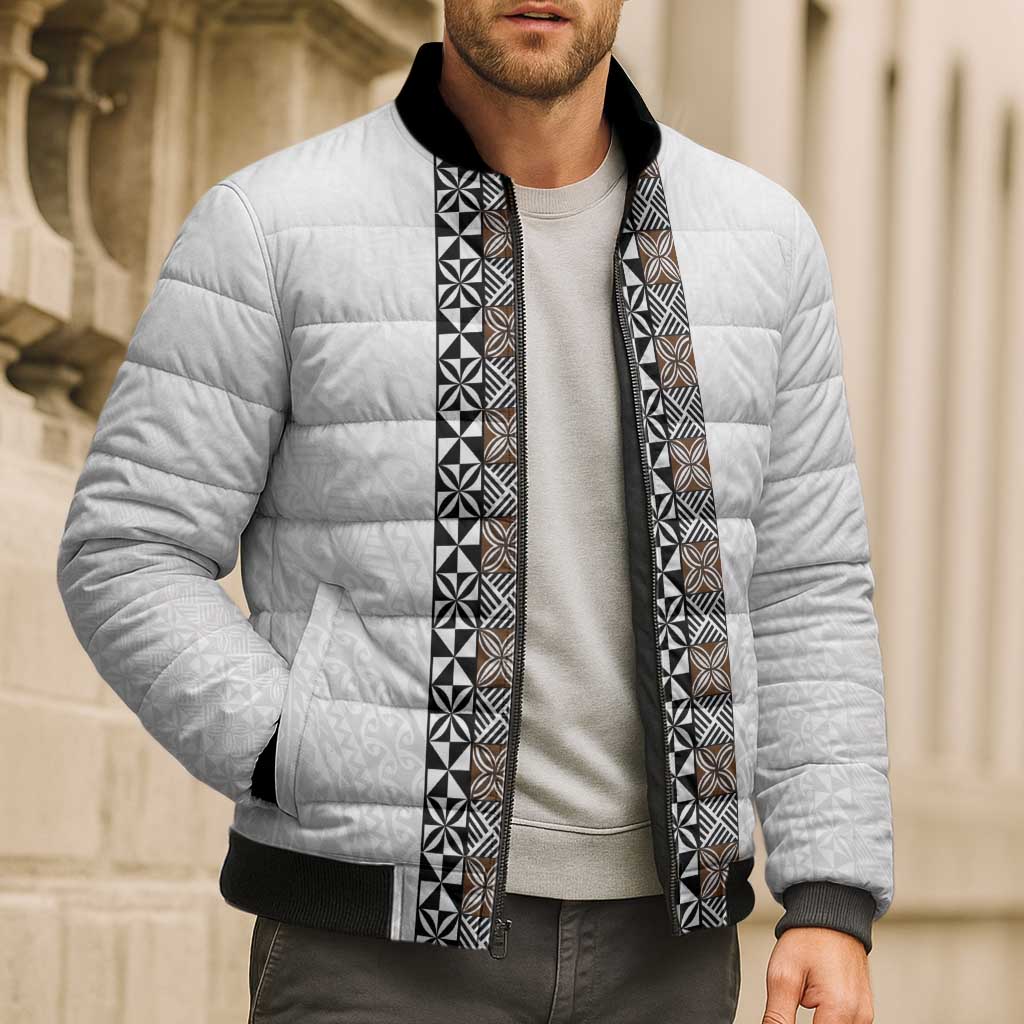 Light Gray Tongan Polynesian Tribal Bomber Puffer Jacket - Polynesian Pride