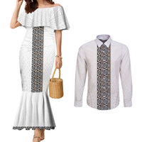 Light Gray Tongan Polynesian Tribal Couples Matching Mermaid Dress and Long Sleeve Button Shirt - Polynesian Pride