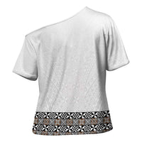 Light Gray Tongan Polynesian Tribal Cross Shoulder Shirt - Polynesian Pride