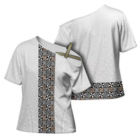 Light Gray Tongan Polynesian Tribal Cross Shoulder Shirt - Polynesian Pride