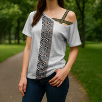 Light Gray Tongan Polynesian Tribal Cross Shoulder Shirt - Polynesian Pride