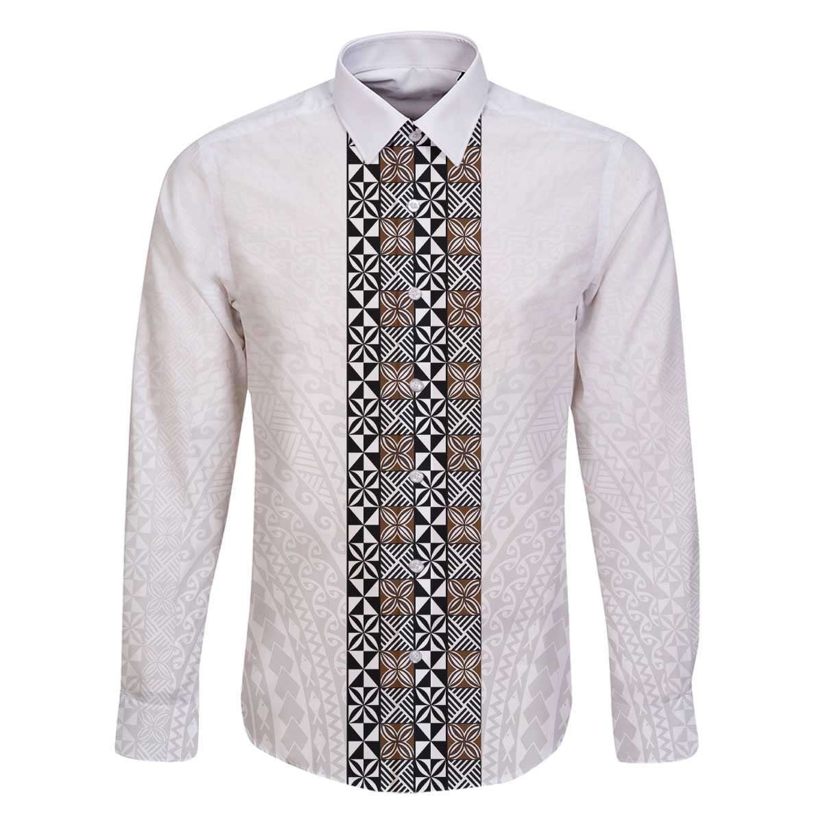 Light Gray Tongan Polynesian Tribal Family Matching Off The Shoulder Long Sleeve Dress and Hawaiian Shirt - Polynesian Pride