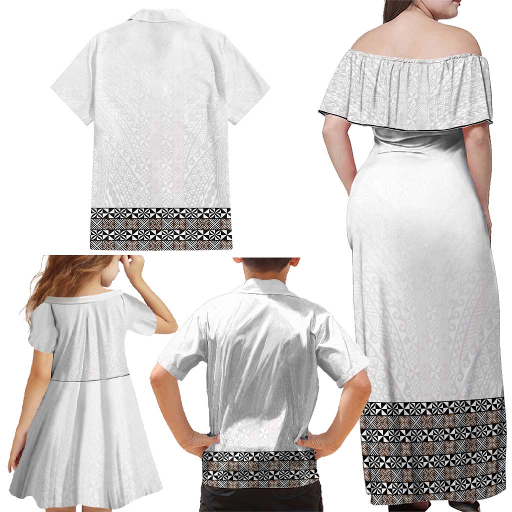 Light Gray Tongan Polynesian Tribal Family Matching Off Shoulder Maxi Dress and Hawaiian Shirt - Polynesian Pride