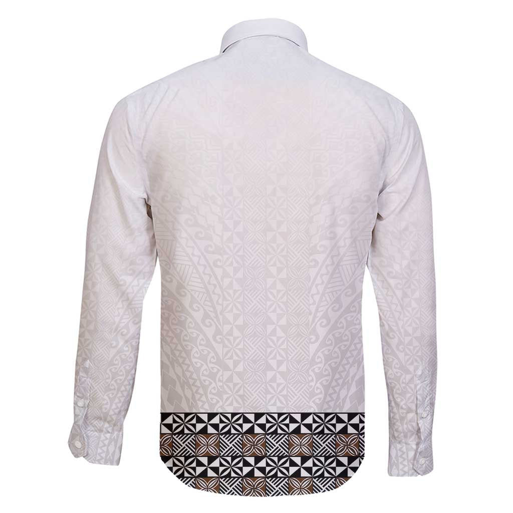 Light Gray Tongan Polynesian Tribal Family Matching Off Shoulder Short Dress and Hawaiian Shirt - Polynesian Pride