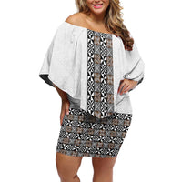 Light Gray Tongan Polynesian Tribal Family Matching Off Shoulder Short Dress and Hawaiian Shirt - Polynesian Pride