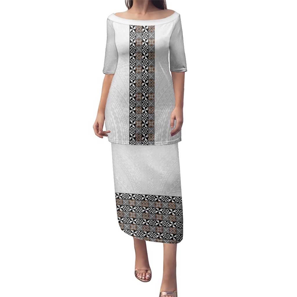 Light Gray Tongan Polynesian Tribal Family Matching Puletasi and Hawaiian Shirt - Polynesian Pride