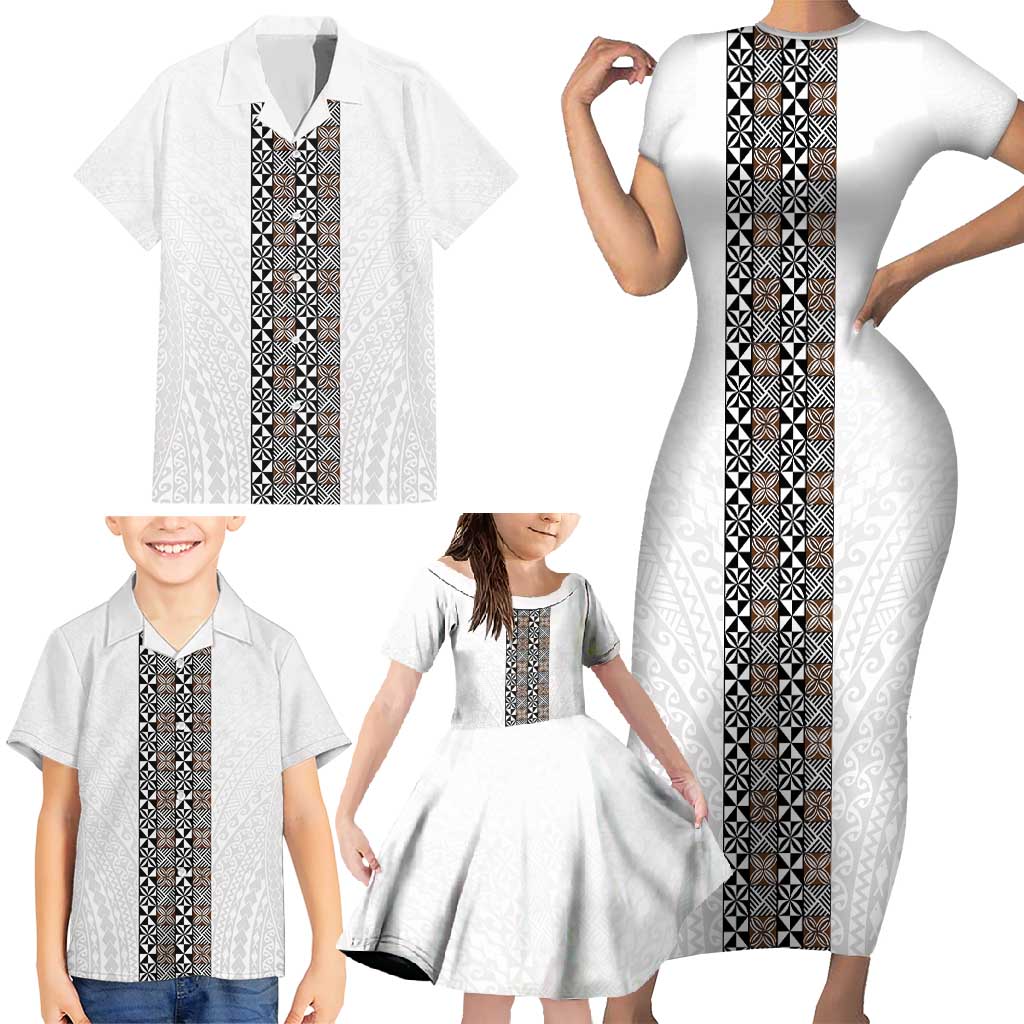 Light Gray Tongan Polynesian Tribal Family Matching Short Sleeve Bodycon Dress and Hawaiian Shirt - Polynesian Pride