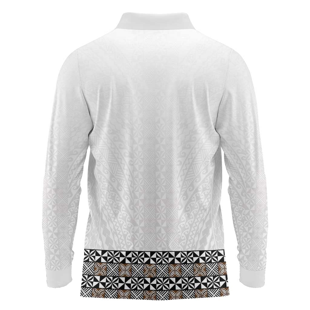 Light Gray Tongan Polynesian Tribal Long Sleeve Polo Shirt - Polynesian Pride