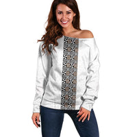 Light Gray Tongan Polynesian Tribal Off Shoulder Sweater LT9 Women White - Polynesian Pride