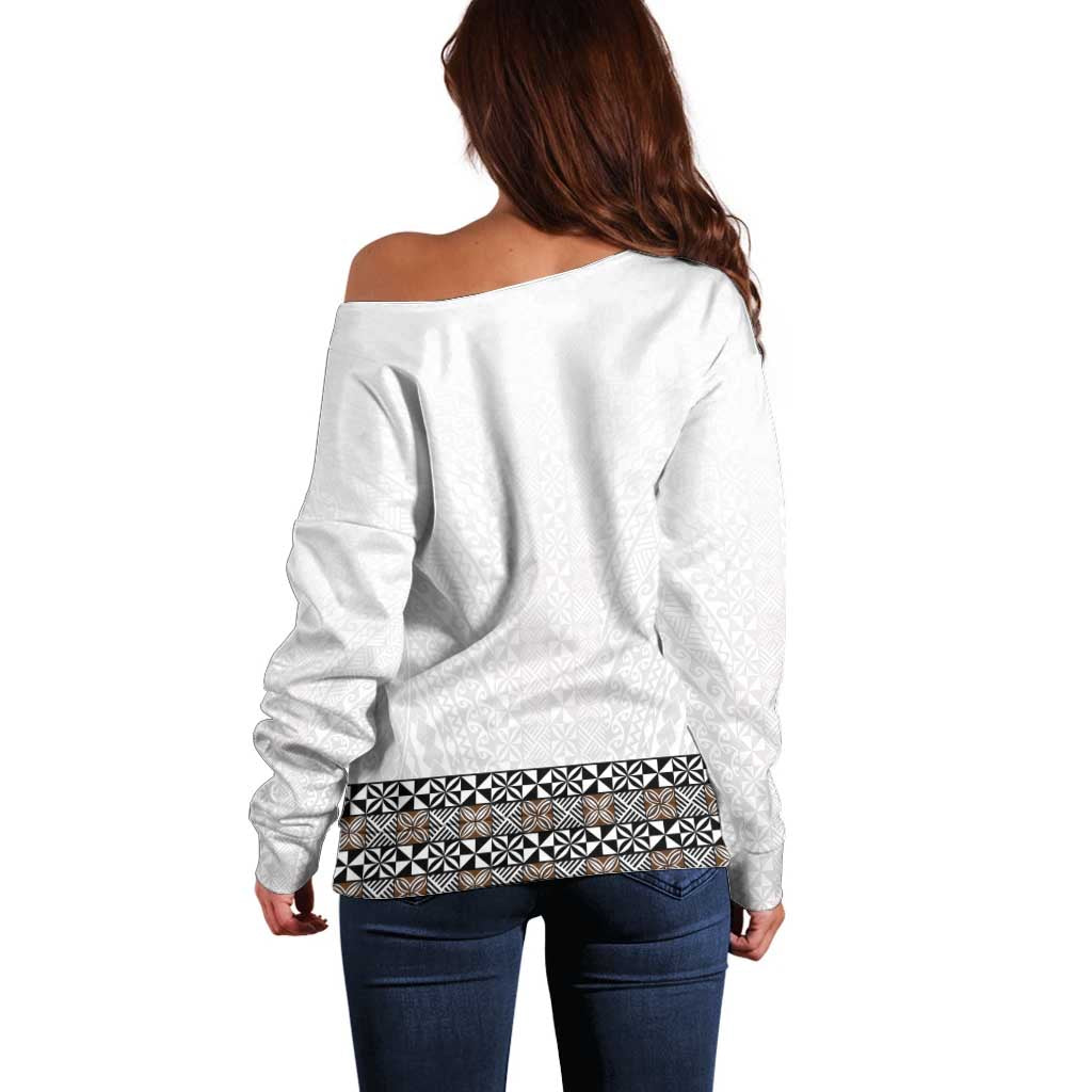 Light Gray Tongan Polynesian Tribal Off Shoulder Sweater LT9 - Polynesian Pride