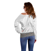 Light Gray Tongan Polynesian Tribal Off Shoulder Sweater LT9 - Polynesian Pride