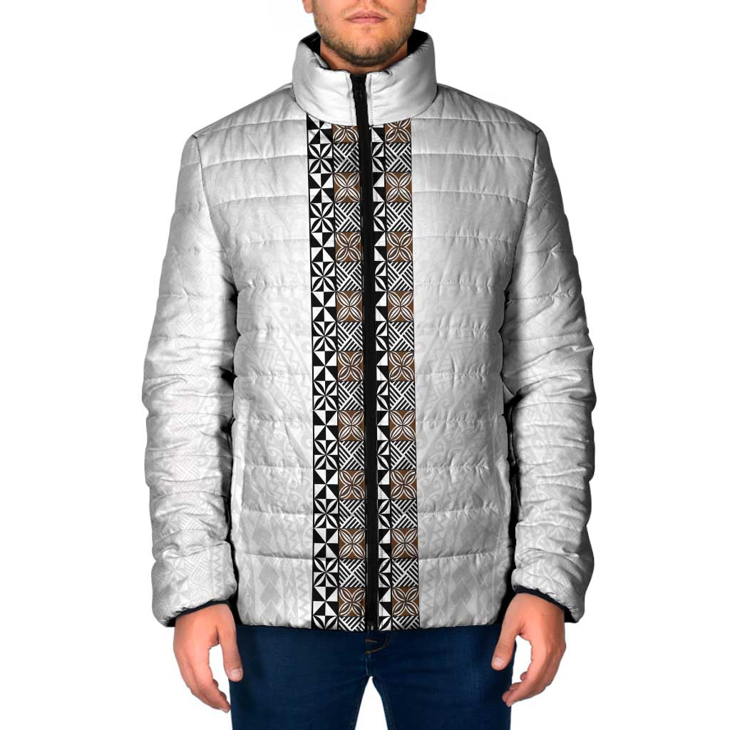 Light Gray Tongan Polynesian Tribal Padded Jacket - Polynesian Pride