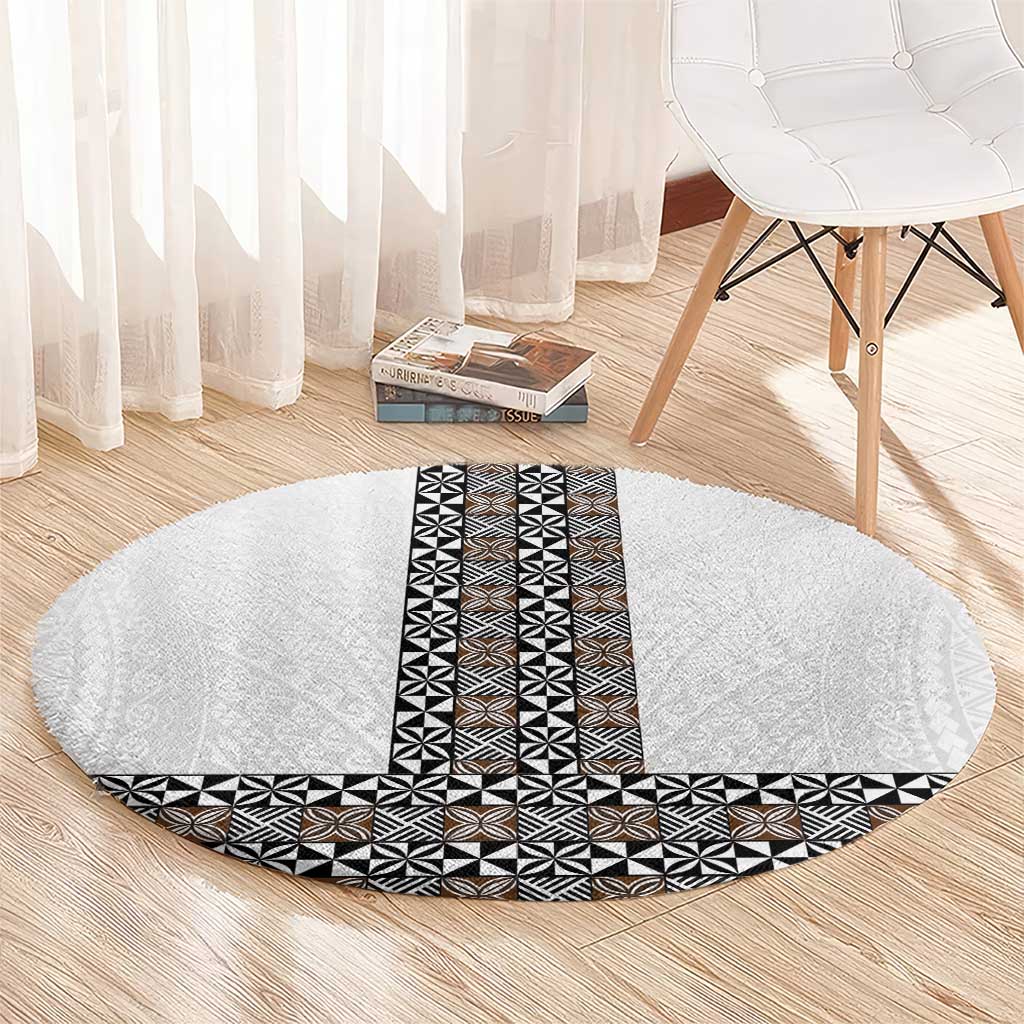 Light Gray Tongan Polynesian Tribal Round Carpet - Polynesian Pride