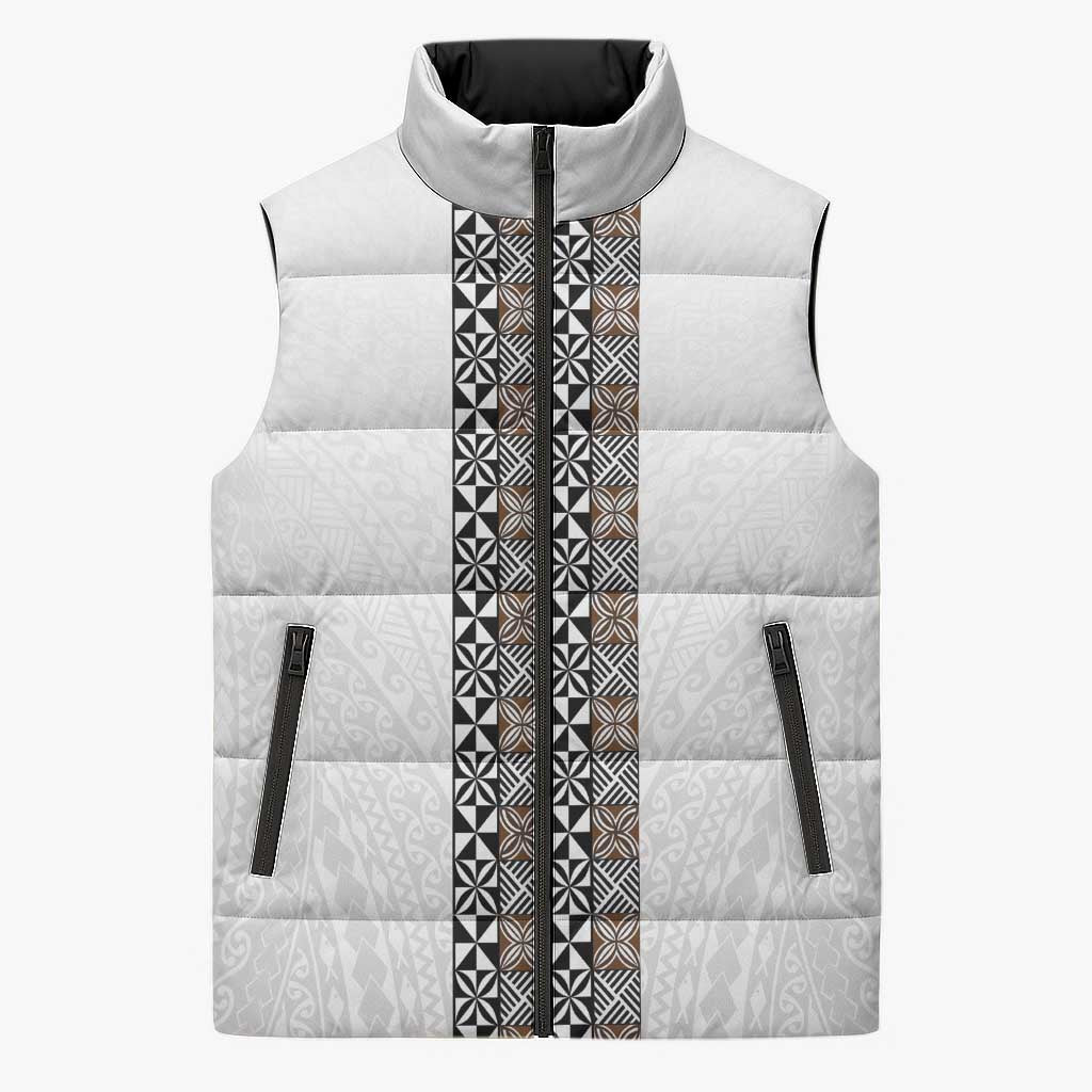 Light Gray Tongan Polynesian Tribal Sleeveless Puffer Jacket - Polynesian Pride