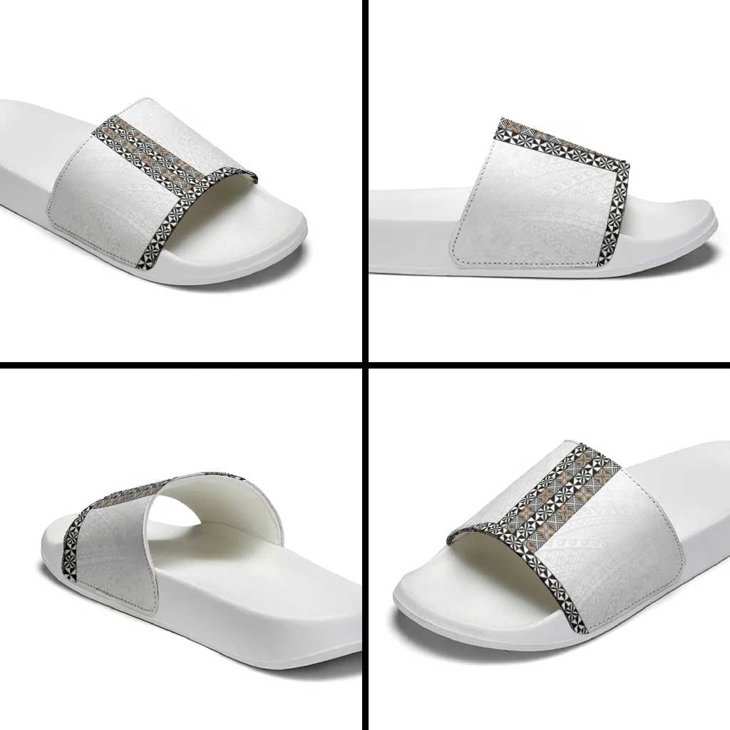 Light Gray Tongan Polynesian Tribal Slide Sandals - Polynesian Pride