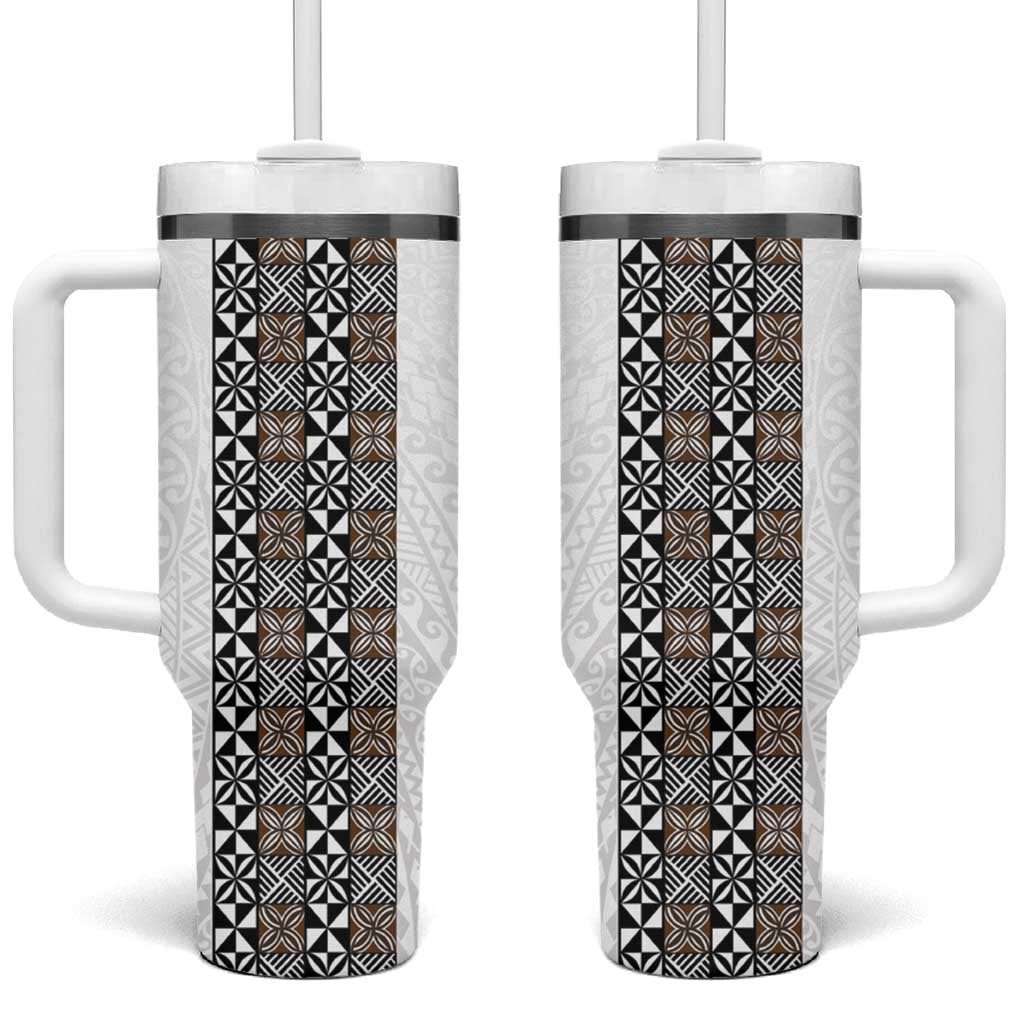 Light Gray Tongan Polynesian Tribal Tumbler With Handle - Polynesian Pride