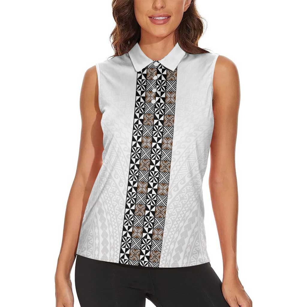 Light Gray Tongan Polynesian Tribal Women Sleeveless Polo Shirt - Polynesian Pride