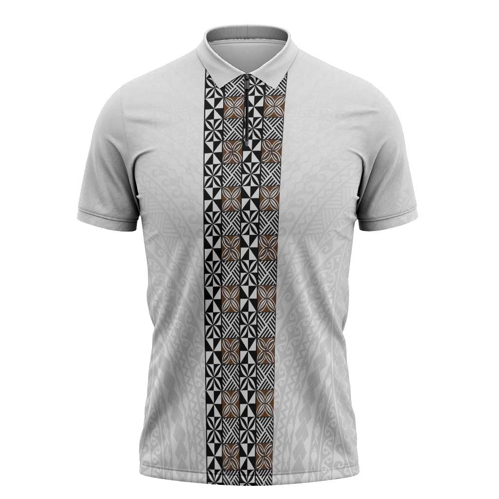 Light Gray Tongan Polynesian Tribal Zipper Polo Shirt - Polynesian Pride