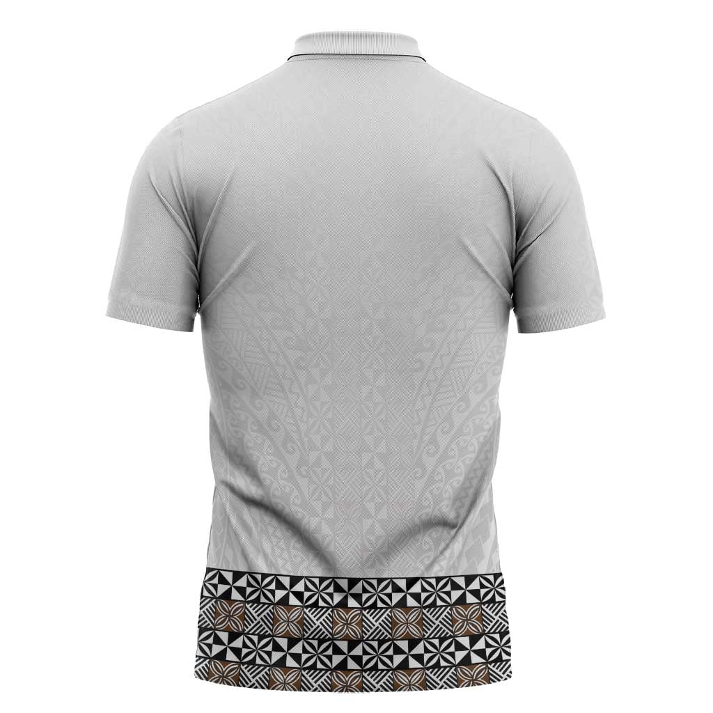 Light Gray Tongan Polynesian Tribal Zipper Polo Shirt - Polynesian Pride
