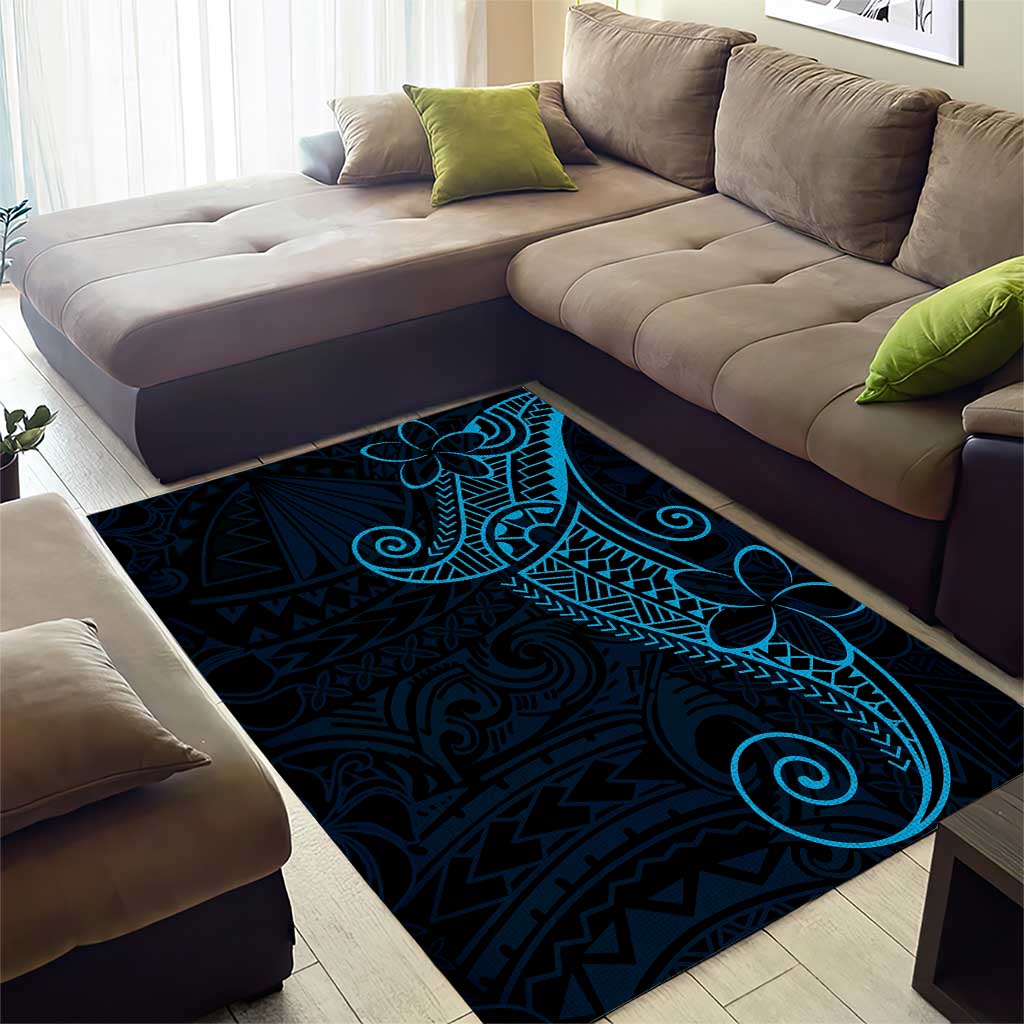 Black Blue Polynesian Tribal Area Rug - Polynesian Pride