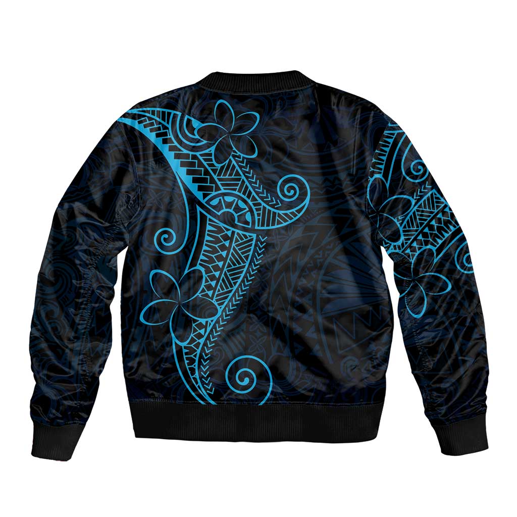 Black Blue Polynesian Tribal Bomber Jacket - Polynesian Pride