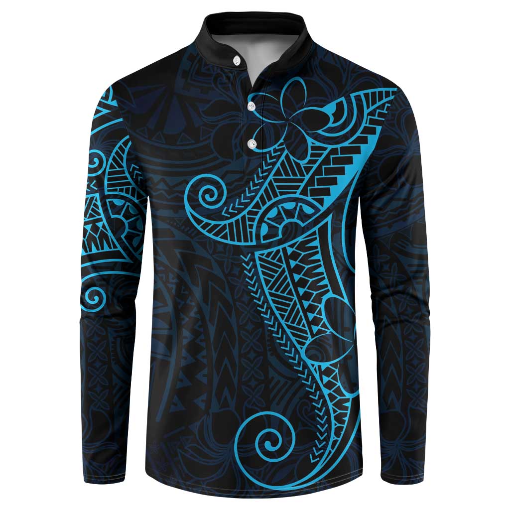 Black Blue Polynesian Tribal Button Sweatshirt LT9 Blue - Polynesian Pride
