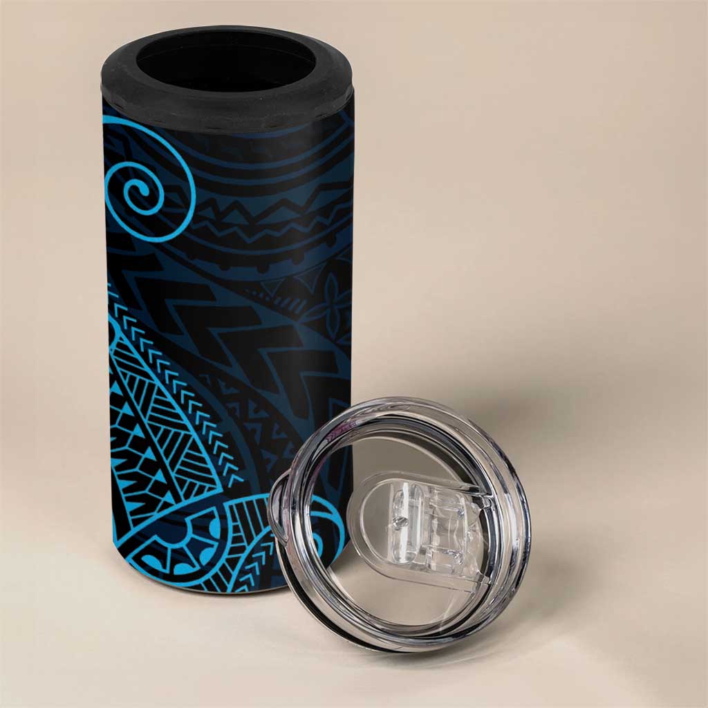 Black Blue Polynesian Tribal 4 in 1 Can Cooler Tumbler - Polynesian Pride