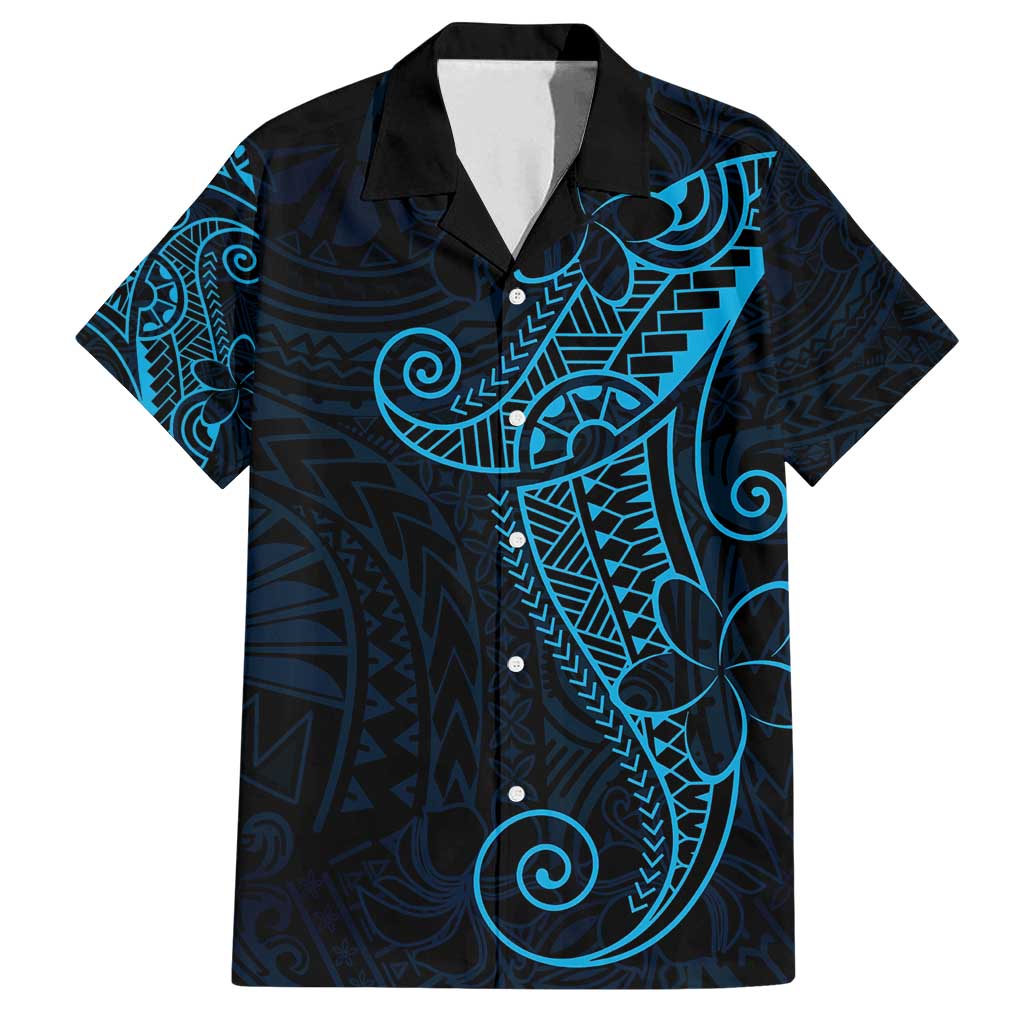 Black Blue Polynesian Tribal Family Matching Off Shoulder Maxi Dress and Hawaiian Shirt - Polynesian Pride