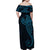 Black Blue Polynesian Tribal Family Matching Off Shoulder Maxi Dress and Hawaiian Shirt - Polynesian Pride