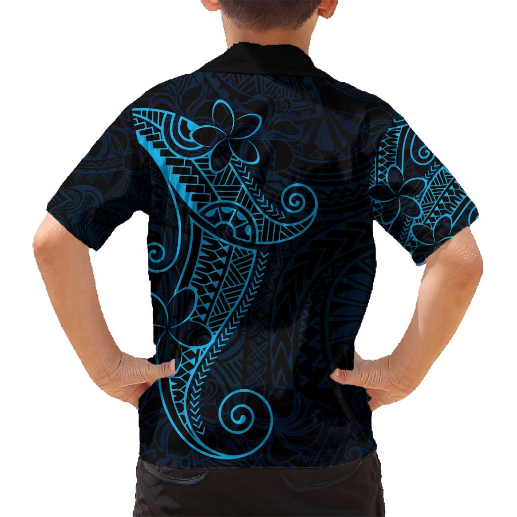 Black Blue Polynesian Tribal Family Matching Off Shoulder Short Dress and Hawaiian Shirt - Polynesian Pride