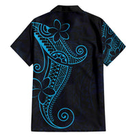 Black Blue Polynesian Tribal Family Matching Off Shoulder Short Dress and Hawaiian Shirt - Polynesian Pride