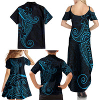 Black Blue Polynesian Tribal Family Matching Summer Maxi Dress and Hawaiian Shirt - Polynesian Pride