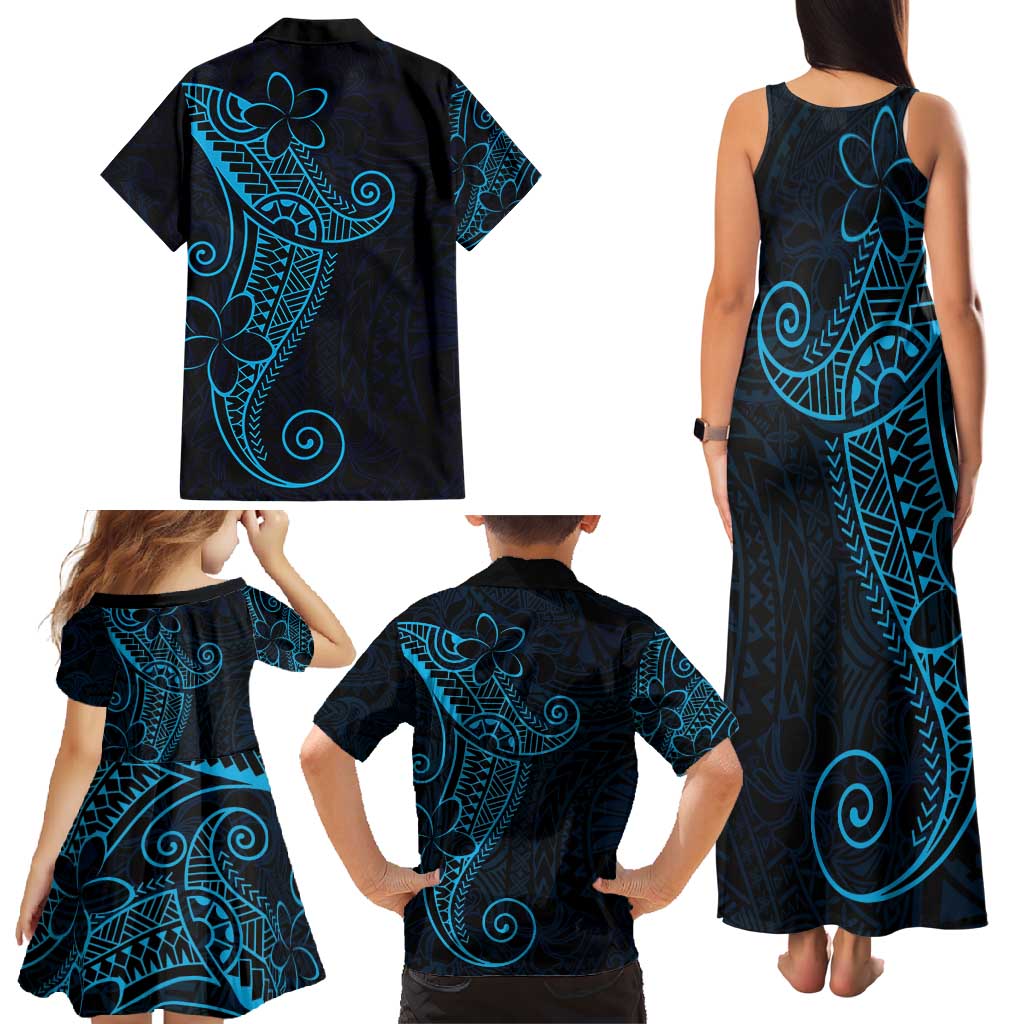 Black Blue Polynesian Tribal Family Matching Tank Maxi Dress and Hawaiian Shirt - Polynesian Pride