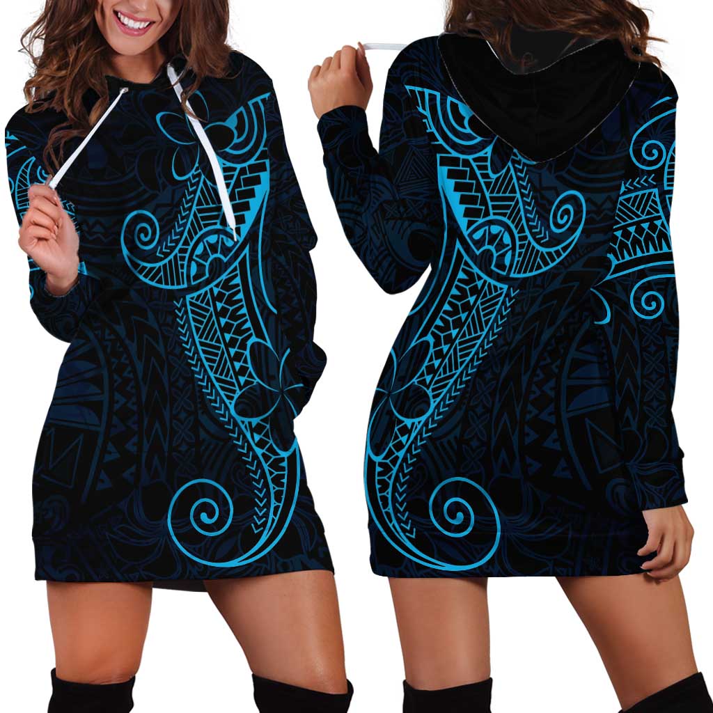 Black Blue Polynesian Tribal Hoodie Dress - Polynesian Pride