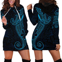 Black Blue Polynesian Tribal Hoodie Dress - Polynesian Pride