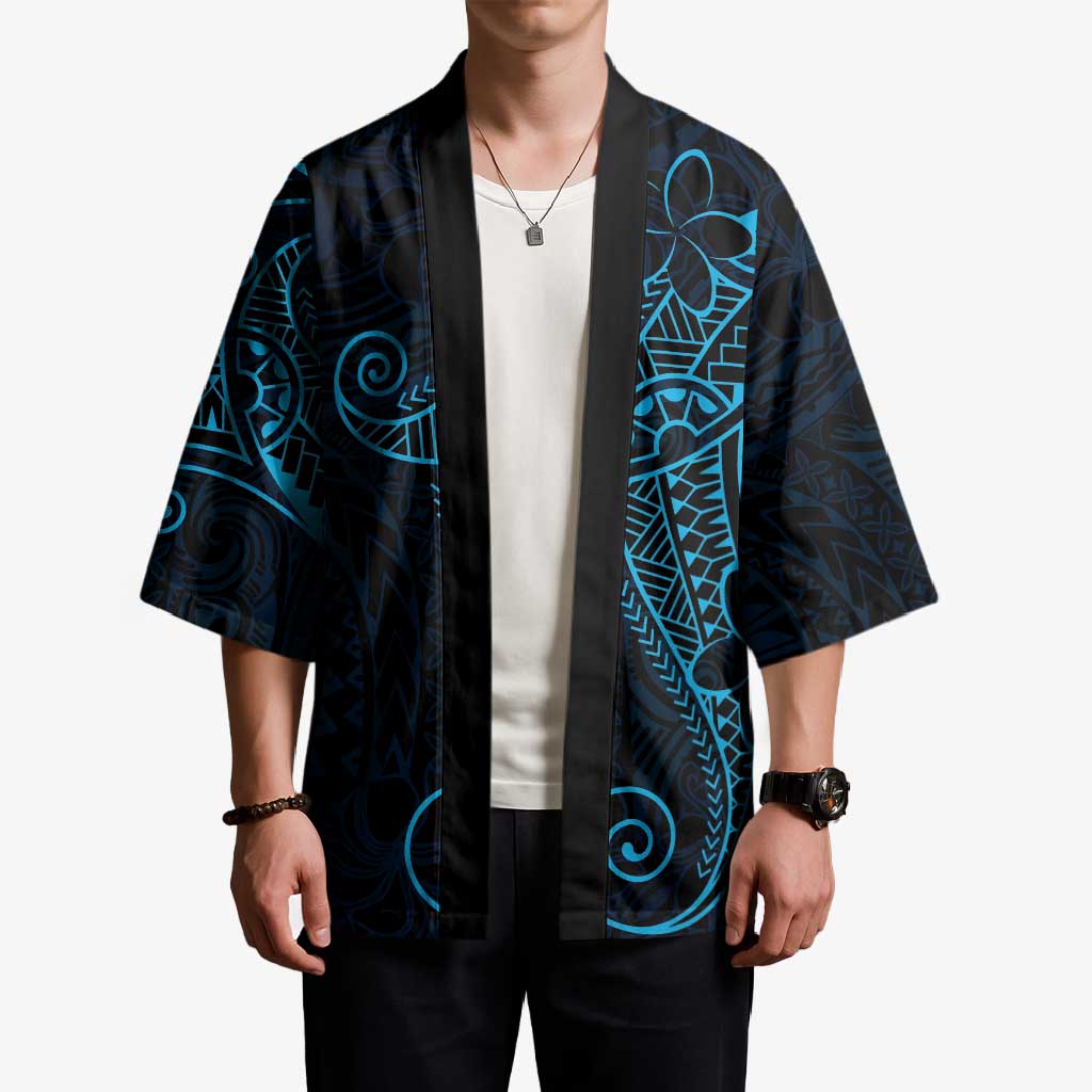 Black Blue Polynesian Tribal Kimono - Polynesian Pride