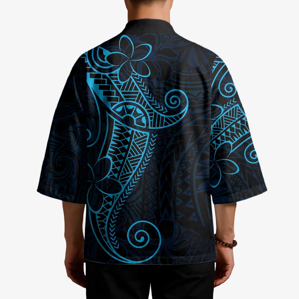 Black Blue Polynesian Tribal Kimono - Polynesian Pride