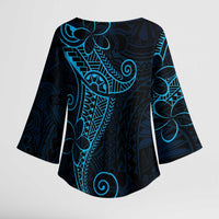 Black Blue Polynesian Tribal Kimono Sleeve Blouse - Polynesian Pride