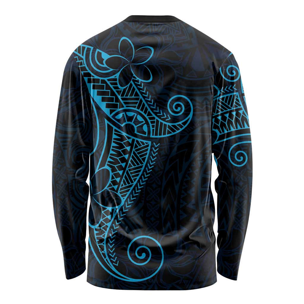 Black Blue Polynesian Tribal Long Sleeve Shirt LT9 - Polynesian Pride