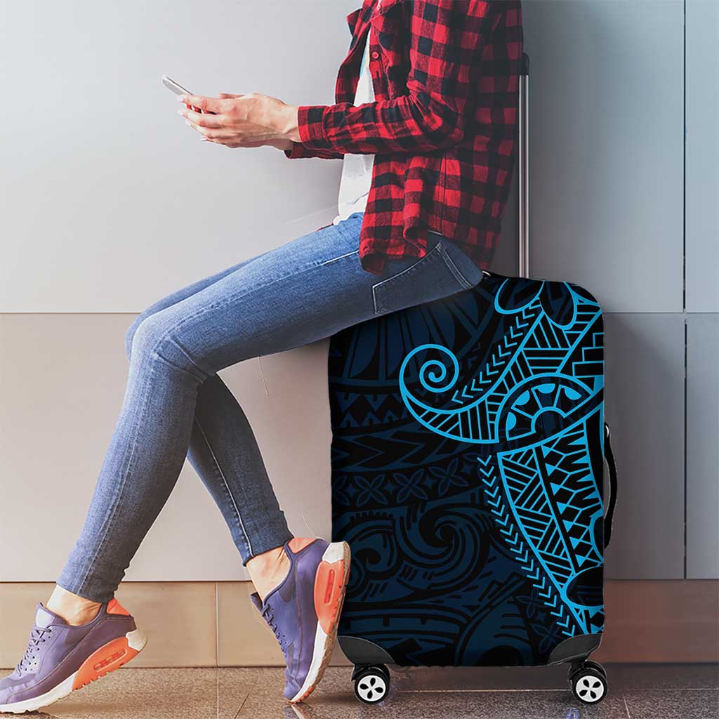 Black Blue Polynesian Tribal Luggage Cover - Polynesian Pride