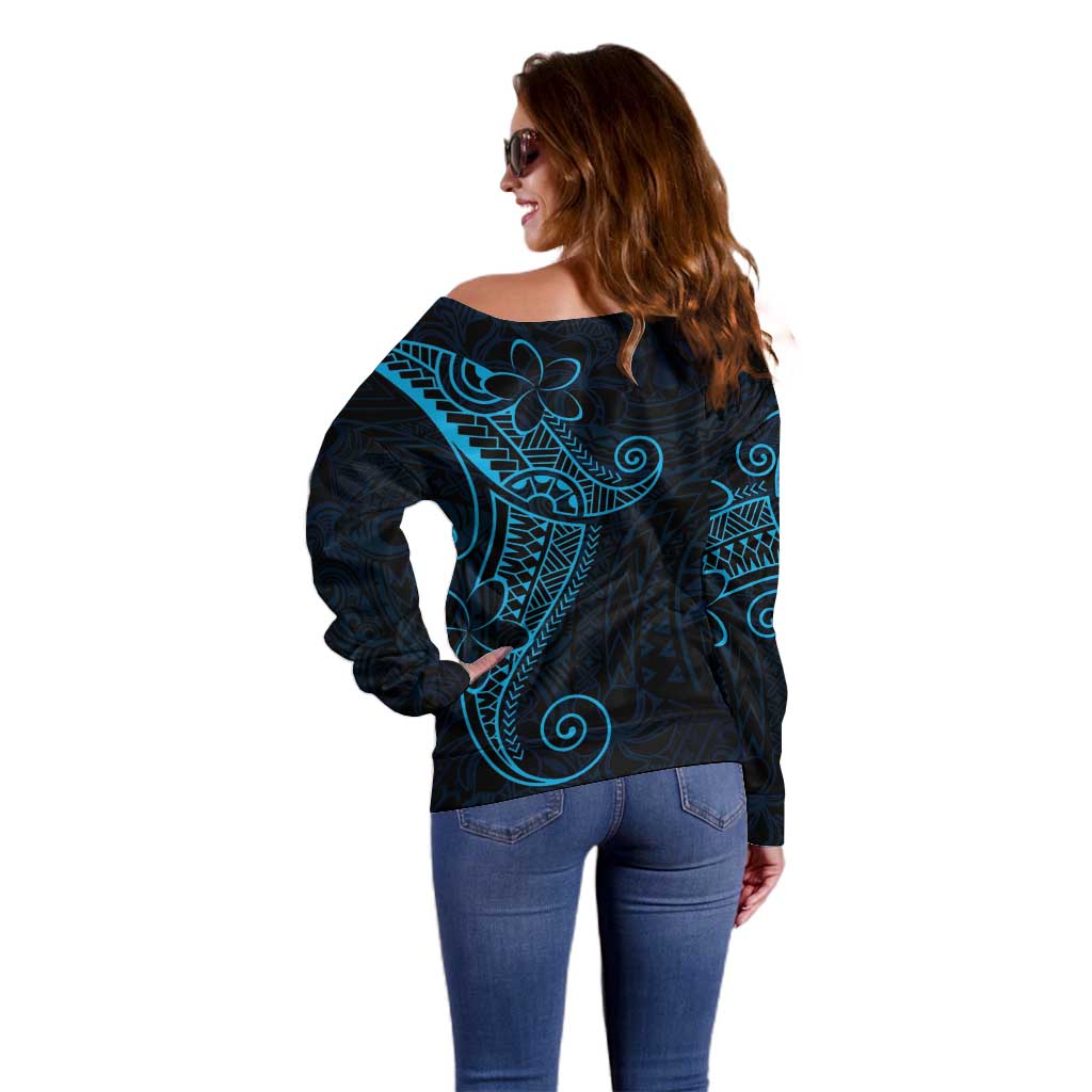 Black Blue Polynesian Tribal Off Shoulder Sweater LT9 - Polynesian Pride