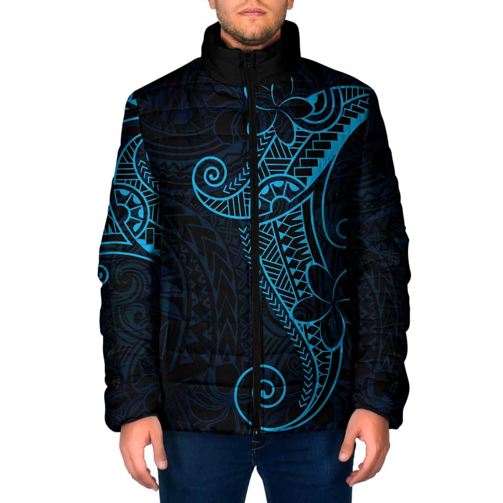 Black Blue Polynesian Tribal Padded Jacket - Polynesian Pride