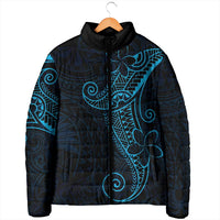 Black Blue Polynesian Tribal Padded Jacket - Polynesian Pride