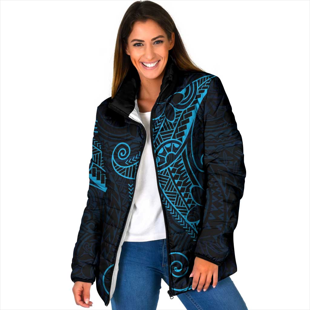 Black Blue Polynesian Tribal Padded Jacket - Polynesian Pride