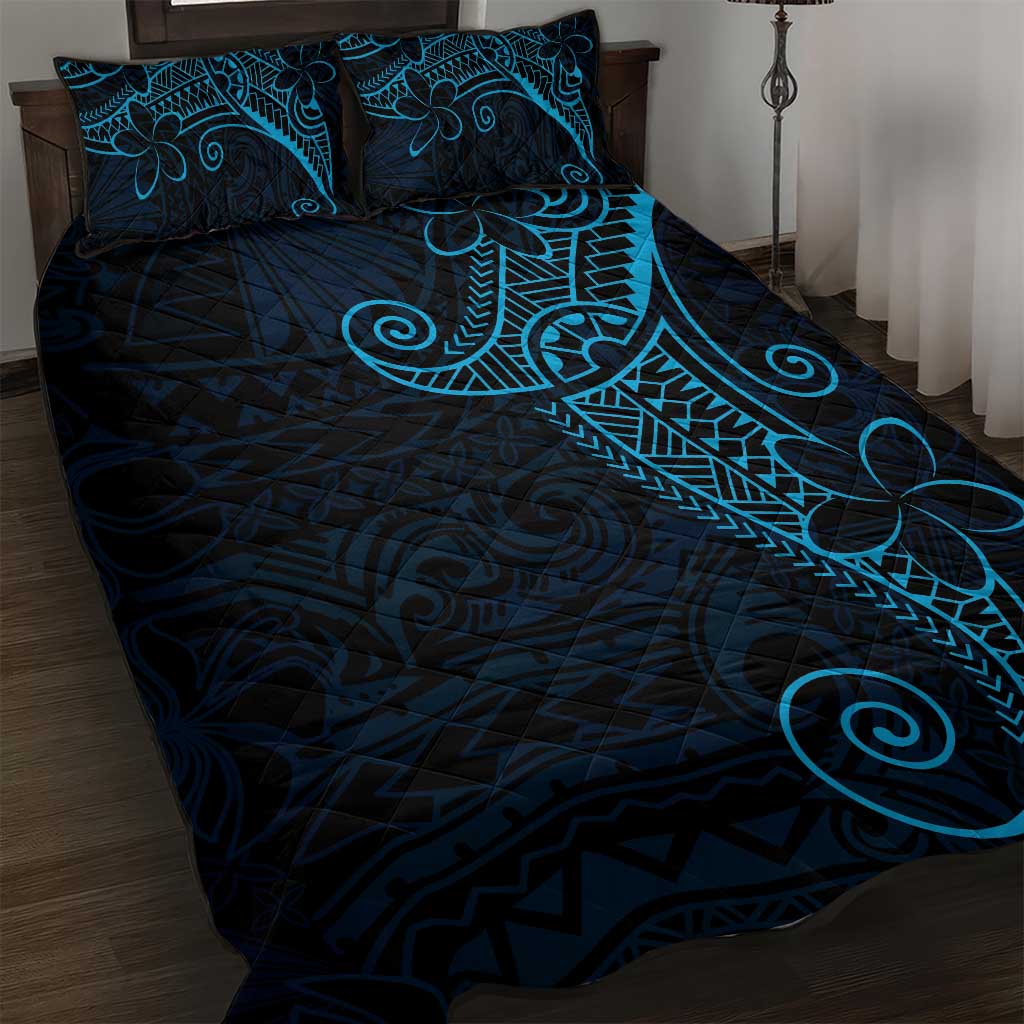 Black Blue Polynesian Tribal Quilt Bed Set - Polynesian Pride