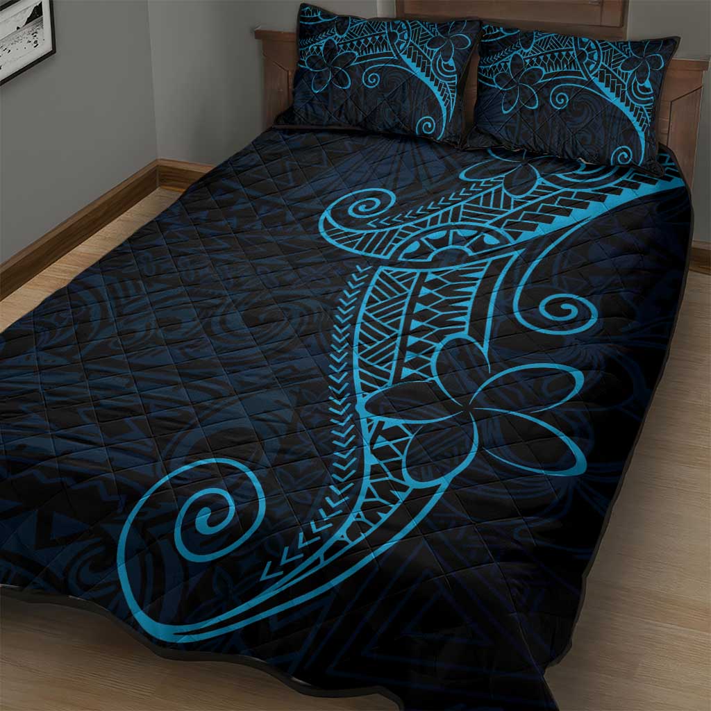 Black Blue Polynesian Tribal Quilt Bed Set - Polynesian Pride