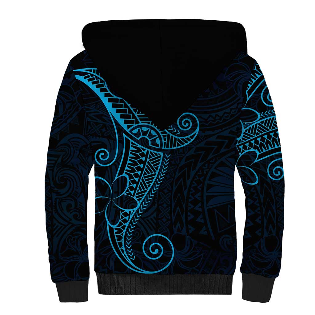 Black Blue Polynesian Tribal Sherpa Hoodie - Polynesian Pride