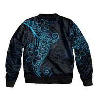 Black Blue Polynesian Tribal Sleeve Zip Bomber Jacket - Polynesian Pride