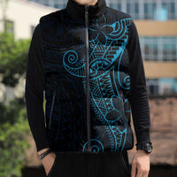 Black Blue Polynesian Tribal Sleeveless Puffer Jacket - Polynesian Pride